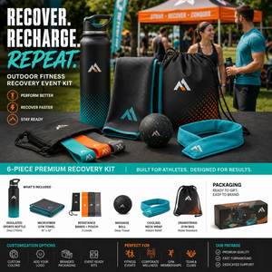 Kit cadeau de fitness en plein air personnalisé avec bouteille de sport, serviette de gym, bandes de résistance, ballon de massage, enveloppe rafraîchissante et sac - Product Image 4