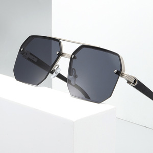 Sunglasses Men Square <b>Frame</b> Metal UV400 PC Lens Half Rim <b>Black</b> <b>Frame</b> - Product Image 3