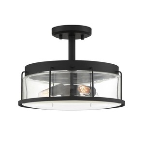 Lámpara de Techo Semi-Pendiente Industrial Moderna con Globo de Vidrio Acanalado y Metal Negro |   Iluminación Audaz para Áreas Abiertas de Hoteles - Product Image 4