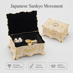 Boîte à <span class=keywords><strong>musique</strong></span> élégante en alliage de zinc émaillé, mouvement japonais Sankyo, filigrane doré, bijoux en cristal, souvenir, cadeau d'anniversaire, cadeau de demande en mariage - Product Image 1