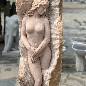 Escultura de piedra natural de tamaño real para mujer, estatua de mármol para jardín