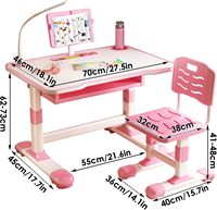 Ensemble de chaise de bureau rose moderne JOHOOFURNITURE, bureau d'étude pour enfants réglable en hauteur avec 2 tiroirs, inclinable, en métal