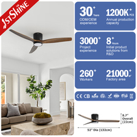 Ventilateur de plafond intelligent 1stshine de 52 pouces avec pales en bois massif, télécommande, éclairage LED intégré, efficace et de qualité supérieure