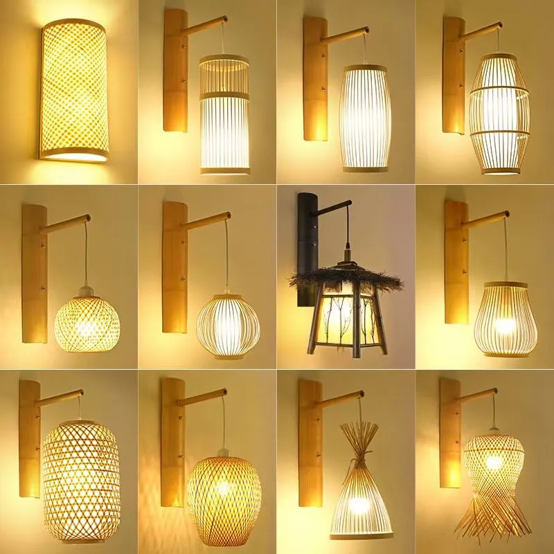Retro Handgemaakte Rotan Indoor Decoratie Rieten Hanglampen Bamboe Schaduw Lamp Hanger Moderne Bali Bamboe Lamp