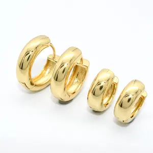 Luxury Women Jewelry Mirror Polish Anti Rust 18K Gold Plated Copper Round Hoop Earrings for Women