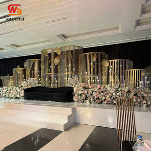 Support de panneau de fond arqué en métal doré brillant pour fenêtre française, en acier inoxydable, design miroir rond pour mariage - Product Image 2