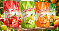 Voedselveilige, wegwerpstand-up pouch met aangepast rietjeslogo, gebruikt voor verticale verpakkingen van fruitpuree dranken