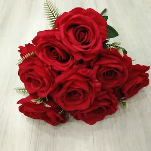 Wholesale 9 Head Silk Red Rose Artificial Flower