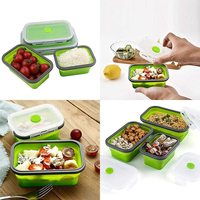 Boîte à lunch pliable en silicone anti-fuite, récipient de stockage alimentaire pliable en silicone avec couvercle