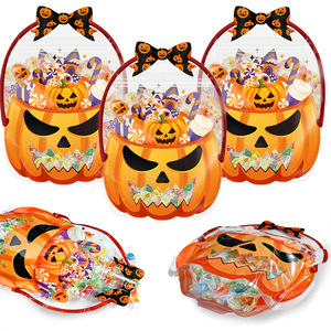 Sac de bonbons en forme de citrouille d'Halloween avec poignée en ruban, sac en plastique transparent pour la fête de la Toussaint, cadeau pour enfants - Product Image 1