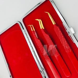 แหนบต่อขนตาสแตนเลสแบบปลายแหลมสีแดงทองแหนบปลายแหลมปรับแต่งโลโก้ได้ตามต้องการแบบญี่ปุ่น - Product Image 2