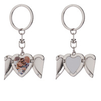 Breloques porte-clés ouvrables en alliage de zinc européen, imprimées par transfert à chaud, en forme d'aile d'ange et de cœur, pour la Saint-Valentin