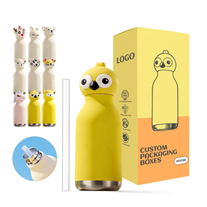 Custom Double Walled Insulated Stainless Steel Kids Fun <b>Drinking</b> Water Bottle with Detachable Soft Animal Head - Product Image 1
