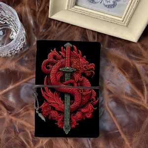 A6 buku catatan sekolah buatan tangan Ideal untuk Departemen Musik Universitas bagus untuk analisis skor dan log latihan dengan Dragon merah Coi - Product Image 1