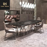 Ensemble de table à manger contemporaine en acier inoxydable avec plateau en marbre et pieds en métal - Meubles de salle à manger personnalisables non pliables