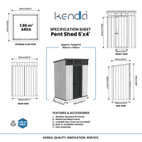Caseta de Almacenamiento KENDA de Resina 6x4 pies, Estructura de Acero Galvanizado 25x25mm, Resistente a Rayos UV, Garantía Estructural de 10 Años para Jardín, Directo de Fábrica
