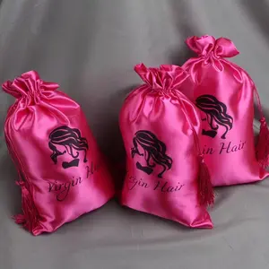 निजी लेबल टैग रेशम साटन बैग कस्टम लोगो डिजाइन प्रिंट बाल बंडलों Wigs लपेटें लेबल बाल एक्सटेंशन शिपिंग पैकेज