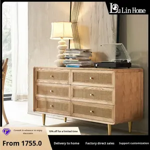 Aparador de Madera Maciza Estilo Wabi-Sabi con Seis Cajones, Moderno para el Hogar, Almacenamiento Simple para Sala de Estar, Aparador para Comedor - Product Image 2