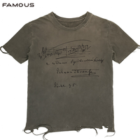 T-shirt graphique personnalisé avec partition musicale pour homme, délavé style vintage américain, style streetwear old school, OEM, coupe oversize, unisexe, en gros