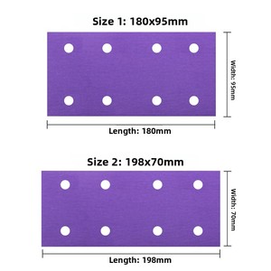 Papel de lija seco cuadrado de 8 agujeros con respaldo de terciopelo JTS, 198*70mm, hoja de herramienta abrasiva flocada autoadhesiva púrpura de cerámica, dureza 90 - Product Image 2