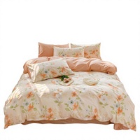Parure de lit 4 pièces 100 % coton tissé, rayures réversibles, housse de couette, drap et taies d'oreiller, respirante, durable, pour dortoir et maison, vente en gros