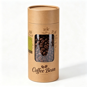 Custom Food Grade Round Kraft Cardboard Cylinder Paper Tube Packaging with Clear PVC Window for <b>Coffee</b> <b>Beans</b> Organic Tea Nuts - Product Image 5