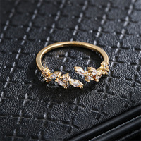 Anillos de Dedo Personalizados de Zirconia de Alta Calidad, Elegantes, Coreanos, Minimalistas, con Forma de Hoja de Cobre, Chapados en Oro, para Mujer