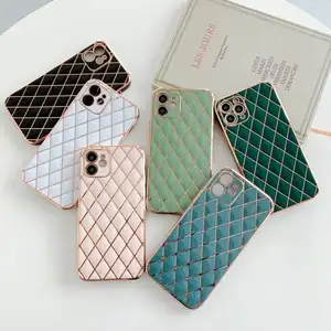 Hot Style Phone Case For iPhone 13 12 14 11 Pro Max XS XR SE2020 6 8 7 Plus Luxury Electroplated Lattice Shockproof Back Cover