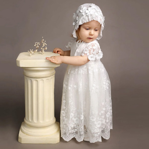 Chất lượng cao dài màu trắng bé gái Rửa Tội ăn mặc sơ sinh christening Gown sinh nhật Wedding ren Dresses với nắp ca-pô - Product Image 3