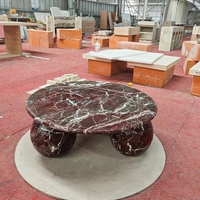 Table basse en marbre Rosso Levanto naturel de luxe Newstar pour le salon, table ronde pour canapé