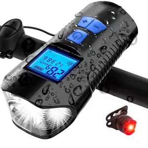 Rechargeable 3 in 1 Waterproof Bicycle Front and Tail Light With Speedometer Luz de bicicleta Alarm Belling Bile Headlight