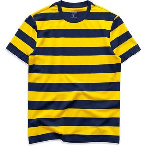 เสื้อยืดผู้ชายลายทาง คอตตอนยืด คอกลม แขนสั้น สไตล์ลำลอง ทรงปกติ ผ้าถัก คอโอ - Product Image 1