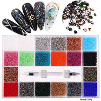 Strass en plastique multicolores pour ongles, boîte de 21 compartiments, formes variées, 3D, pour une prise facile, décoration d'ongles pour usage en salon