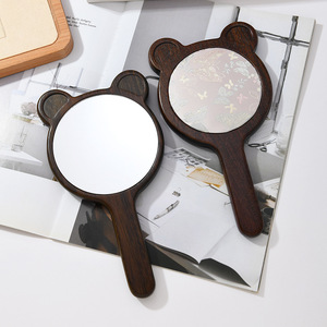 <b>Cute</b> Retro New Chinese Style Song Dynasty Mirror Handheld <b>Cute</b> <b>Bear</b> Wooden Makeup Mirror - Product Image 3