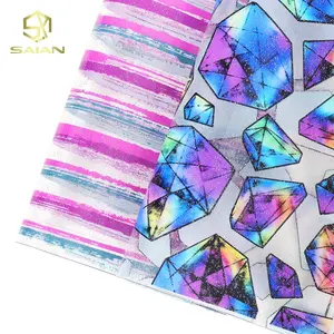 0.5MM Azul Roxo Série Impressão Digital Padrão TPU Glitter TPU Couro Artificial Jelly Vinyl Tecido Para Arcos Craft DIY Bags