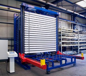 Torre de Almacenamiento de <span class=keywords><strong>Chapa</strong></span> Metálica de Una Columna con Elevador que Entrega Estantes Directamente al Operador - Product Image 2