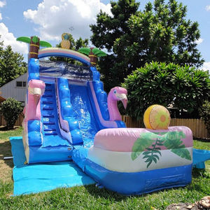 <span class=keywords><strong>Toboggan</strong></span> aquatique gonflable géant personnalisé en PVC, thème cygne, rose, avec piscine pour cour - Product Image 1