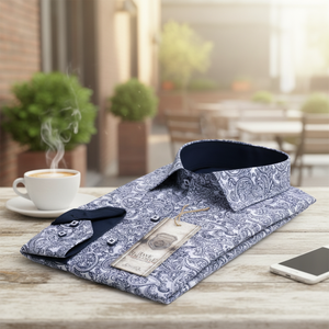 Chemise à fleurs bleue pour hommes, chemise en tissu Oxford, chemises décontractées longues à manches longues, motif solide pour printemps pour adultes - Product Image 3