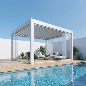 Gazebo de Aluminio Ecológico con Energía Solar, Sistema de Paneles Solares y Luces LED, <span class=keywords><strong>Pérgola</strong></span> de Ahorro Energético para Patio Trasero y Piscina - Product Image 1