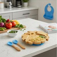Ensemble bébé GL Manufacturer sans BPA : cuillère, fourchette et assiettes à ventouse en bambou