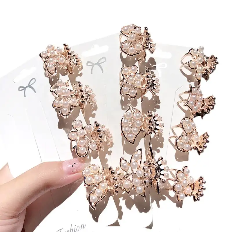 MIO New style flower butterfly leaf shape 2cm mini hair clamp gold color alloy pearls hair clip claws women hair accessories