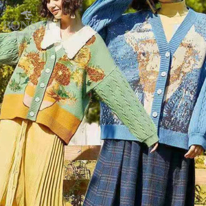 เสื้อสเวตเตอร์ถักลายดอกทานตะวันขนาดใหญ่สำหรับเด็กผู้หญิงใส่ไปโรงเรียนออกแบบลายดอกไม้ - Product Image 5