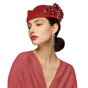 Béret en feutre de laine avec appliques pour femme, style rétro britannique, pour hôtesse de l'air, chapeau d'étiquette - Product Image 4