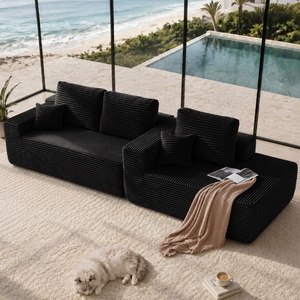Sofá Seccional Modular en Forma de <span class=keywords><strong>L</strong></span> al por Mayor, Sofá Tapizado en Corduroy de Costura Ancha Personalizado con Chaise Longue para Sala de Estar - Product Image 3