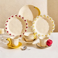 Service de table en céramique Xuanhui, motif fruits, gaufré, série jaune mat, haute qualité, compatible micro-ondes, pour usage domestique (bols, assiettes, tasses)