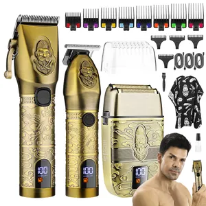 Aparador de barbeiro profissional sem fio para homens, kit de aparadores de barba e cabelo com lâmina em T, kit de corte e aliciamento vintage 730 unidades, entrega em 72 horas