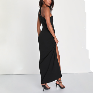 Robes personnalisées Robe longue noire à fente latérale découpée à une épaule tout <span class=keywords><strong>simplement</strong></span> magnifique pour femmes - Product Image 2