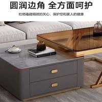 Table basse moderne de luxe léger, durable et facile à nettoyer, meuble de salon avec plateau en verre et structure en métal pour petit appartement