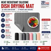 Tapis de séchage de vaisselle en silicone personnalisé avec logo, sans BPA, résistant à la chaleur, pour comptoir de cuisine, évier, support d'ustensiles, tapis de séchage de vaisselle en silicone