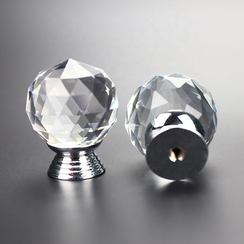 30mm Clear Crystal Glass Door Knobs with Screw Cupboard Cabinet Handle Drawer Pull Handle